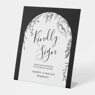 Signe De Table Black White Floral Symbole Mariage Livre d'Invité