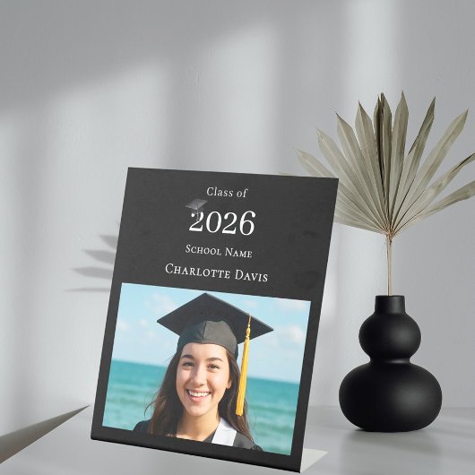 Signe De Table Black white modern photo Graduation party welcome