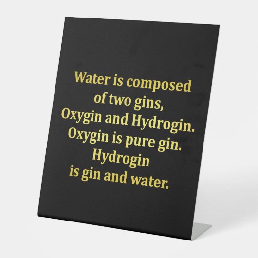 Signe De Table Blague sur l'eau et le gin drôle (Recto)