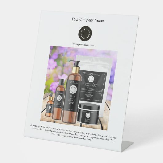 Signe De Table Blanc avec logo et photo Petite entreprise (Recto)