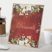 Signe De Table Blanc Floral Or Botanique Écarpe Rouge encadré (In SItu)