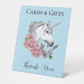 Signe De Table Blanc Unicorne rose Fleurs Bleu (Recto)