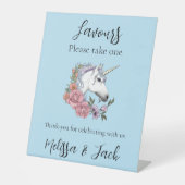 Signe De Table Blanc Unicorne Rose Fleurs Bleu Mariage Faveurs (Recto)