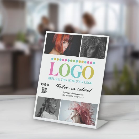 Signe De Table Blancez votre logo Photos QR Code Social Media Pro