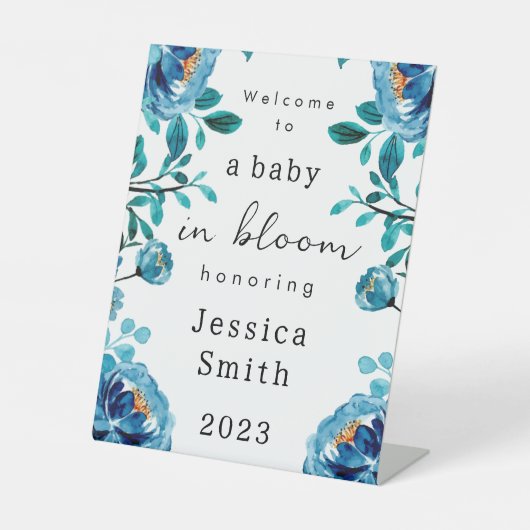 Signe De Table Bleu "Baby in Bloom" Welcome Piédestal (Recto)