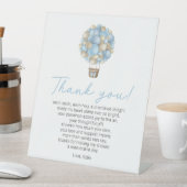 Signe De Table Bleu Baby shower à air chaud Merci poème
