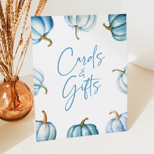Signe De Table Bleu Blanc Citrouille Automne Cartes & Cadeaux Sig