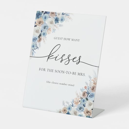 Signe De Table Bleu Boho Invité Combien de baisers Signer (Recto)