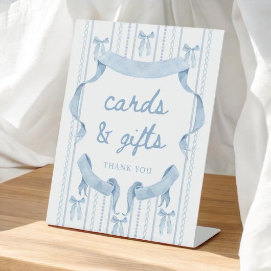 Signe De Table Bleu Bow Bow Baby shower Cartes et Cadeaux Signal