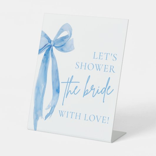Signe De Table Bleu Bow Douche La Mariée Avec Symbole D'Amour (Recto)