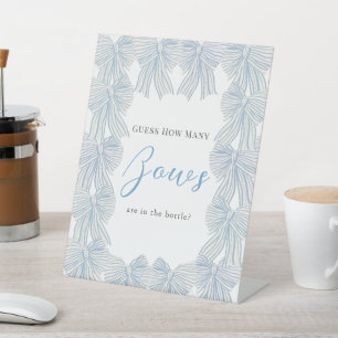 Signe De Table Bleu Bow/Ruban Baby shower Combien de vaches