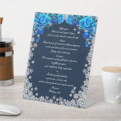 Signe De Table Bleu clair Roses Snowflake Noël Mariage Menu (In SItu)