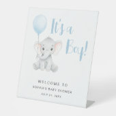 Signe De Table Bleu doux Eléphant Baby shower moderne (Recto)