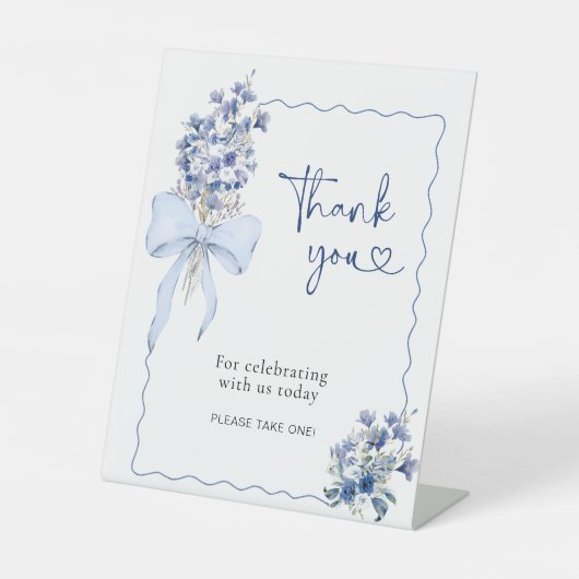 Signe De Table Bleu et blanc Bow Calla Lily Merci Table (Recto)