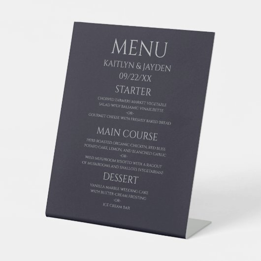 Signe De Table Bleu foncé avec menu de police clair (Recto)