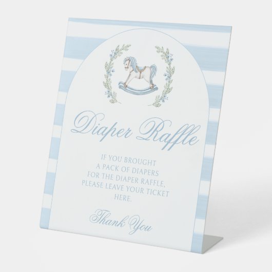 Signe De Table Bleu rocking cheval bébé garçon douche tombole de (Recto)