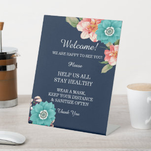 Signe De Table Bleu Romantique Et Rose Floral Sécurité Botanique