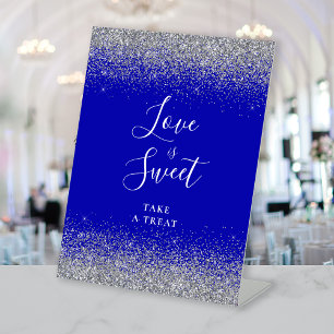 Signe De Table Bleu Royal Pailleté Argent Mariage L'Amour Est Dou