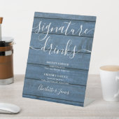 Signe De Table Bleu Rustique Bois Mariage Signature Boissons (In SItu)