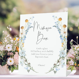 Signe De Table Bleu rustique Fleurs sauvages & marguerites Douche