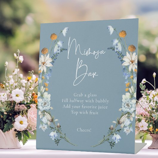 Signe De Table Bleu rustique Fleurs sauvages & marguerites Douche