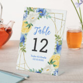 Signe De Table Blue and Yellow Floral Wedding Table Number (In SItu)
