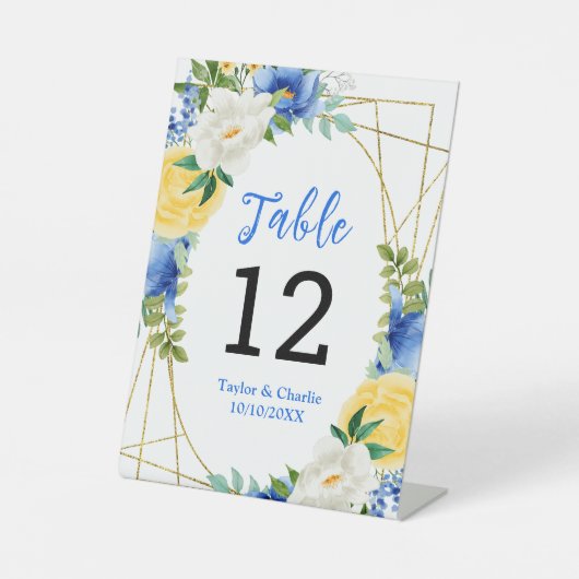 Signe De Table Blue and Yellow Floral Wedding Table Number (Recto)