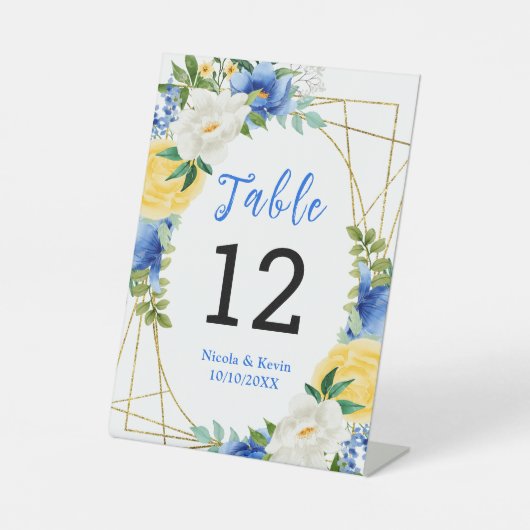 Signe De Table Blue and Yellow Floral Wedding Table Number (Recto)