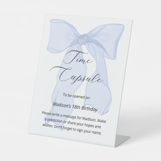 Signe De Table Blue Bow Coquette 1er Anniversaire Heure Capsule (Recto)