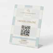 Signe De Table Blue Checkered Croissant QR Bakery Display (Recto)