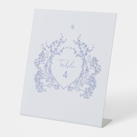 Signe De Table Blue Chinoiserie Mariage Numéro de table Piédestal (Recto)