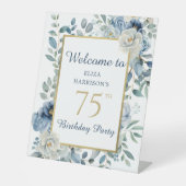 Signe De Table Blue Floral 75e fête d'anniversaire Bienvenue (Recto)