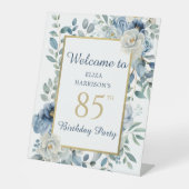 Signe De Table Blue Floral 85e anniversaire fête Bienvenue (Recto)