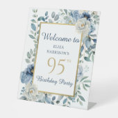 Signe De Table Blue Floral 95e anniversaire de fête Bienvenue (Recto)