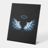 Signe De Table Blue Glowing Angel Wings on black background (Recto)