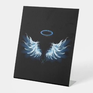 Signe De Table Blue Glowing Angel Wings on black background