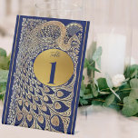 Signe De Table Blue Gold Peacock Mariage indien Numéro de table<br><div class="desc">Dégustez vos invités avec cet élégant numéro de table d'accueil Mariage indien avec un paon doré complexe sur un arrière - plan bleu profond. Le texte est en bleu pour décaler l'arrière - plan or. La couleur or n'est pas du papier peint, mais un pigment riche de couleur or et...</div>