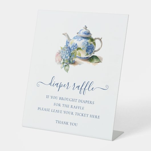 Signe De Table  Blue Hydrangea Baby Shower  Diaper Raffle Ticket  (Recto)