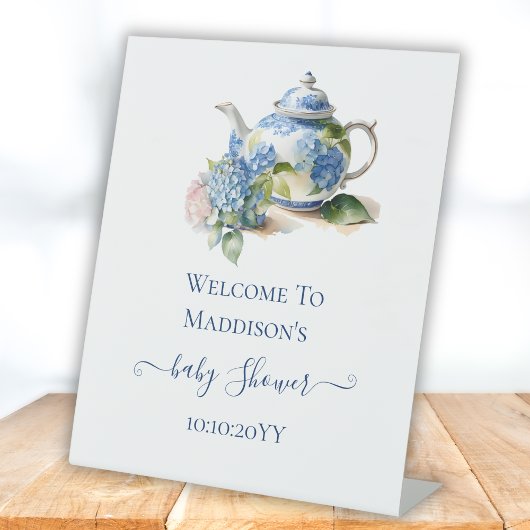 Signe De Table  Blue Hydrangea Baby Shower Tea Party Welcome 