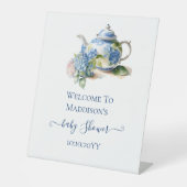 Signe De Table  Blue Hydrangea Baby Shower Tea Party Welcome  (Recto)
