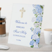 Signe De Table Blue Hydrangea First Communion Welcome (In SItu)