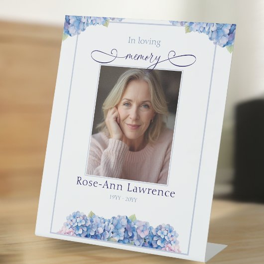 Signe De Table Blue Hydrangea In Loving Memory Tribute Remebrance