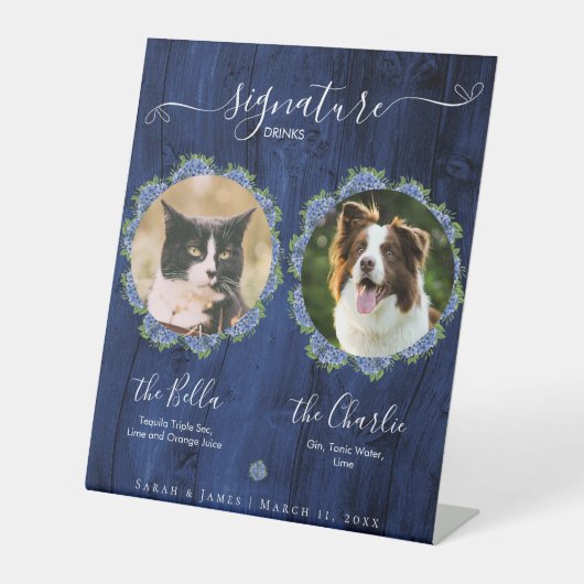Signe De Table Blue Hydrangeas Bois Signature Animaux de compagni (Recto)