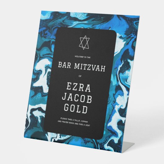 Signe De Table Blue Marble Star de David Custom Bar Bat mitzvah (Recto)
