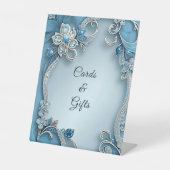 Signe De Table Blue Ornate Floral Tabletop Signs (Recto)