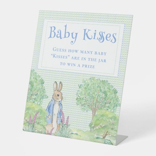 Signe De Table Blue Rabbit En vichy Baby Kisses Baby shower Jeu (Recto)