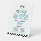 Signe De Table Blue Race Car Anniversaire Fête Heure Capsule (Recto)