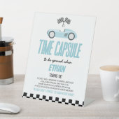 Signe De Table Blue Race Car Anniversaire Fête Heure Capsule (In SItu)