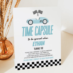 Signe De Table Blue Race Car Anniversaire Fête Heure Capsule