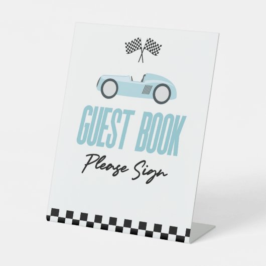 Signe De Table Blue Race Car Invité Book Party (Recto)